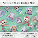 Cute Cute Kittens Puppies Snow Globes Mint Background Seamless Pattern Digital Print Fabric by the Metre UK Sewing Quilting Textile