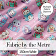 Cute Christmas Kittens Puppies Snow Globes Pink Background Seamless Pattern Digital Print Fabric by the Metre UK Sewing Quilting Textile