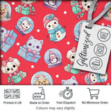 Cute Christmas Kittens Puppies Snow Globes Red Background Seamless Pattern Digital Print Fabric by the Metre UK Sewing Quilting Textile