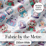 Cute Christmas Kittens Puppies Snow Globes White Background Seamless Pattern Digital Print Fabric by the Metre UK Sewing Quilting Textile
