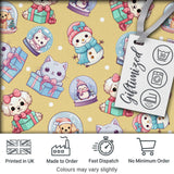 Cute Christmas Kittens Puppies Snow Globes Gold Background Seamless Pattern Digital Print Fabric by the Metre UK Sewing Quilting Textile