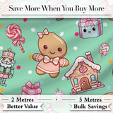 Cute Gingerbread Candy House Sweets Green Background Seamless Pattern Digital Print Fabric by the Metre UK Sewing Quilting Textile