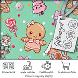 Cute Gingerbread Candy House Sweets Green Background Seamless Pattern Digital Print Fabric by the Metre UK Sewing Quilting Textile