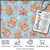 Cute Gingerbread Cookies Candy Stars Blue Background Seamless Pattern Digital Print Fabric by the Metre UK Sewing Quilting Textile