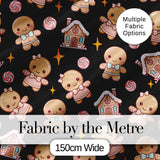 Cute Gingerbread Cookies Candy Stars Black Background Seamless Pattern Digital Print Fabric by the Metre UK Sewing Quilting Textile