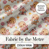 Cute Gingerbread Cookies Candy House Sweets Cream Background Seamless Pattern Digital Print Fabric by the Metre UK Sewing Quilting Textile
