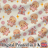 Cute Gingerbread Cookies Candy House Sweets Cream Background Seamless Pattern Digital Print Fabric by the Metre UK Sewing Quilting Textile