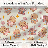 Cute Gingerbread Cookies Candy House Sweets Cream Background Seamless Pattern Digital Print Fabric by the Metre UK Sewing Quilting Textile