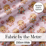 Gingerbread Cookies Candy House Sweets Blush Pink Background Seamless Pattern Digital Print Fabric by the Metre UK Sewing Quilting Textile