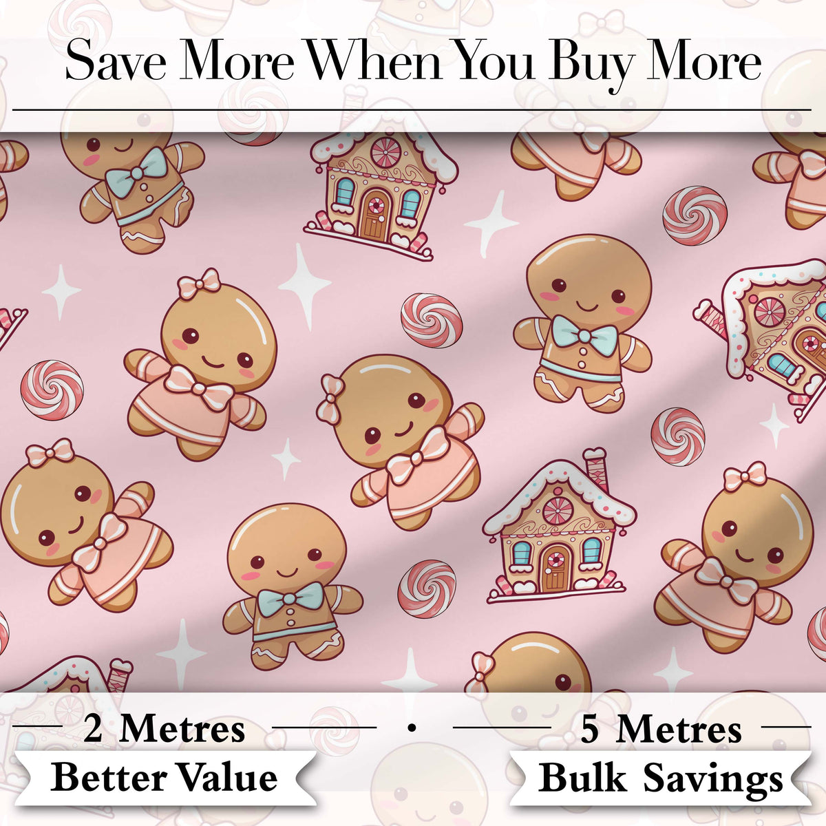 Gingerbread Cookies Candy House Sweets Blush Pink Background Seamless Pattern Digital Print Fabric by the Metre UK Sewing Quilting Textile