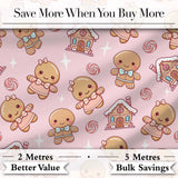 Gingerbread Cookies Candy House Sweets Blush Pink Background Seamless Pattern Digital Print Fabric by the Metre UK Sewing Quilting Textile