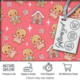 Cute Gingerbread Cookies Candy House Sweets Red Background Seamless Pattern Digital Print Fabric by the Metre UK Sewing Quilting Textile