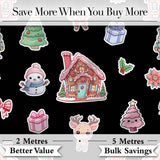 Christmas Gingerbread House Snowman Deer Seamless Pattern Black Background Digital Print Fabric by the Metre UK Sewing Quilting Textile