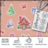 Christmas Gingerbread House Snowman Candy Seamless Pattern Peach Background Digital Print Fabric by the Metre UK Sewing Quilting Textile