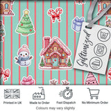 Christmas Gingerbread House Snowman   Seamless Pattern Mint Stripe Background Digital Print Fabric by the Metre UK Sewing Quilting Textile