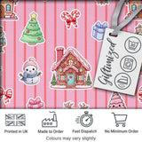 Christmas Gingerbread House Snowman   Seamless Pattern Rose Stripe Background Digital Print Fabric by the Metre UK Sewing Quilting Textile
