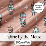 Nutcracker Soldiers Pastel Christmas  Seamless Pattern Peach Background Digital Print Fabric by the Metre UK Sewing Quilting Textile