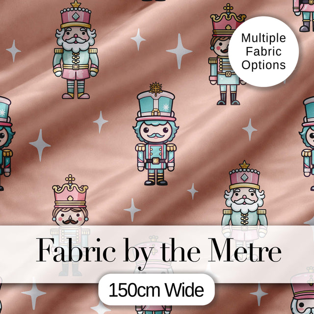 Nutcracker Soldiers Pastel Christmas  Seamless Pattern Peach Background Digital Print Fabric by the Metre UK Sewing Quilting Textile