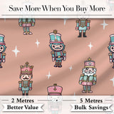Nutcracker Soldiers Pastel Christmas  Seamless Pattern Peach Background Digital Print Fabric by the Metre UK Sewing Quilting Textile