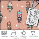 Nutcracker Soldiers Pastel Christmas  Seamless Pattern Peach Background Digital Print Fabric by the Metre UK Sewing Quilting Textile