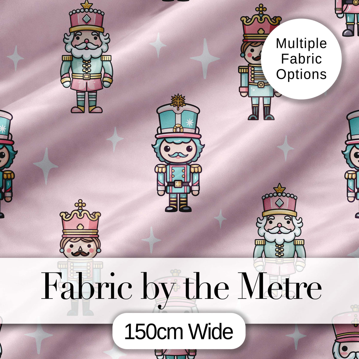 Nutcracker Soldiers Pastel Christmas  Seamless Pattern Pink Background Digital Print Fabric by the Metre UK Sewing Quilting Textile