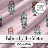 Nutcracker Soldiers Pastel Christmas  Seamless Pattern Pink Background Digital Print Fabric by the Metre UK Sewing Quilting Textile