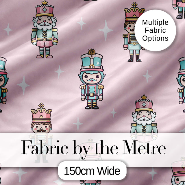 Nutcracker Soldiers Pastel Christmas  Seamless Pattern Pink Background Digital Print Fabric by the Metre UK Sewing Quilting Textile