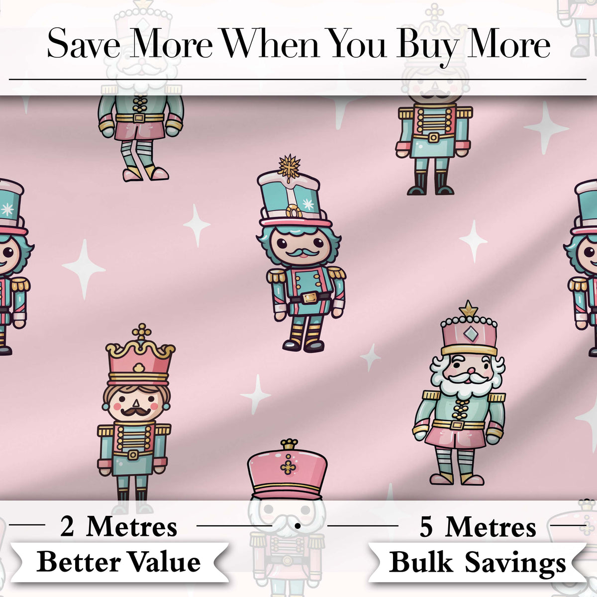 Nutcracker Soldiers Pastel Christmas  Seamless Pattern Pink Background Digital Print Fabric by the Metre UK Sewing Quilting Textile