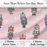 Nutcracker Soldiers Pastel Christmas  Seamless Pattern Pink Background Digital Print Fabric by the Metre UK Sewing Quilting Textile