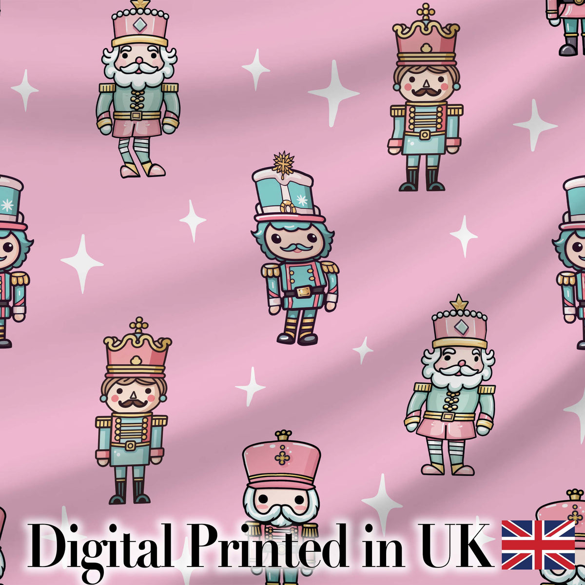 Nutcracker Soldiers Pastel Christmas  Seamless Pattern Rose Background Digital Print Fabric by the Metre UK Sewing Quilting Textile