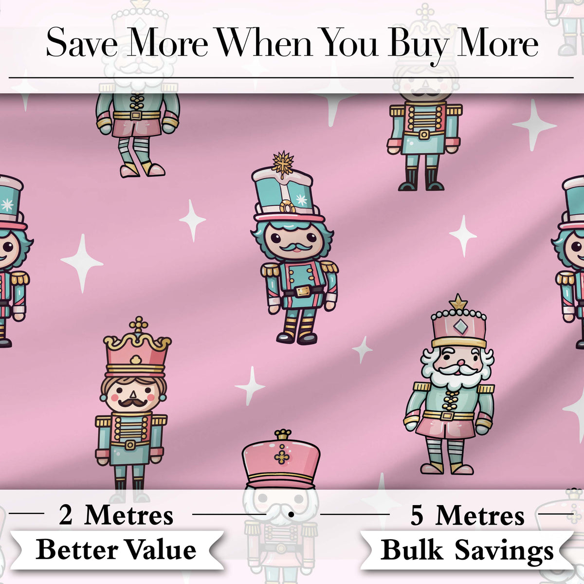 Nutcracker Soldiers Pastel Christmas  Seamless Pattern Rose Background Digital Print Fabric by the Metre UK Sewing Quilting Textile