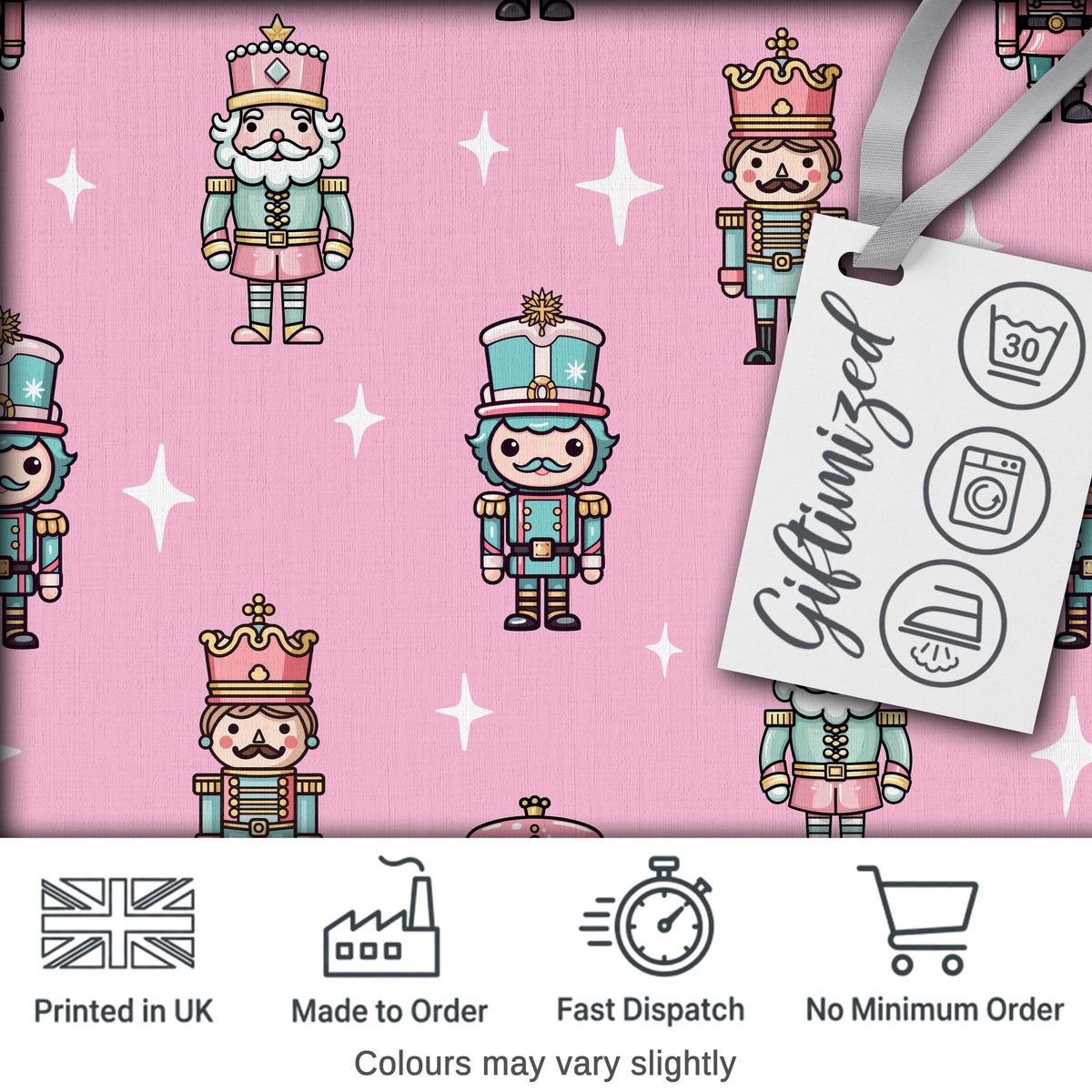 Nutcracker Soldiers Pastel Christmas  Seamless Pattern Rose Background Digital Print Fabric by the Metre UK Sewing Quilting Textile