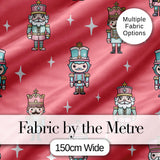 Pastel Nutcracker Soldiers Christmas  Seamless Pattern Coral Background Digital Print Fabric by the Metre UK Sewing Quilting Textile