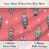 Pastel Nutcracker Soldiers Christmas  Seamless Pattern Coral Background Digital Print Fabric by the Metre UK Sewing Quilting Textile