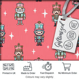 Pastel Nutcracker Soldiers Christmas  Seamless Pattern Coral Background Digital Print Fabric by the Metre UK Sewing Quilting Textile
