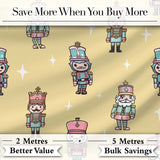 Pastel Nutcracker Soldiers Christmas  Seamless Pattern Gold Background Digital Print Fabric by the Metre UK Sewing Quilting Textile