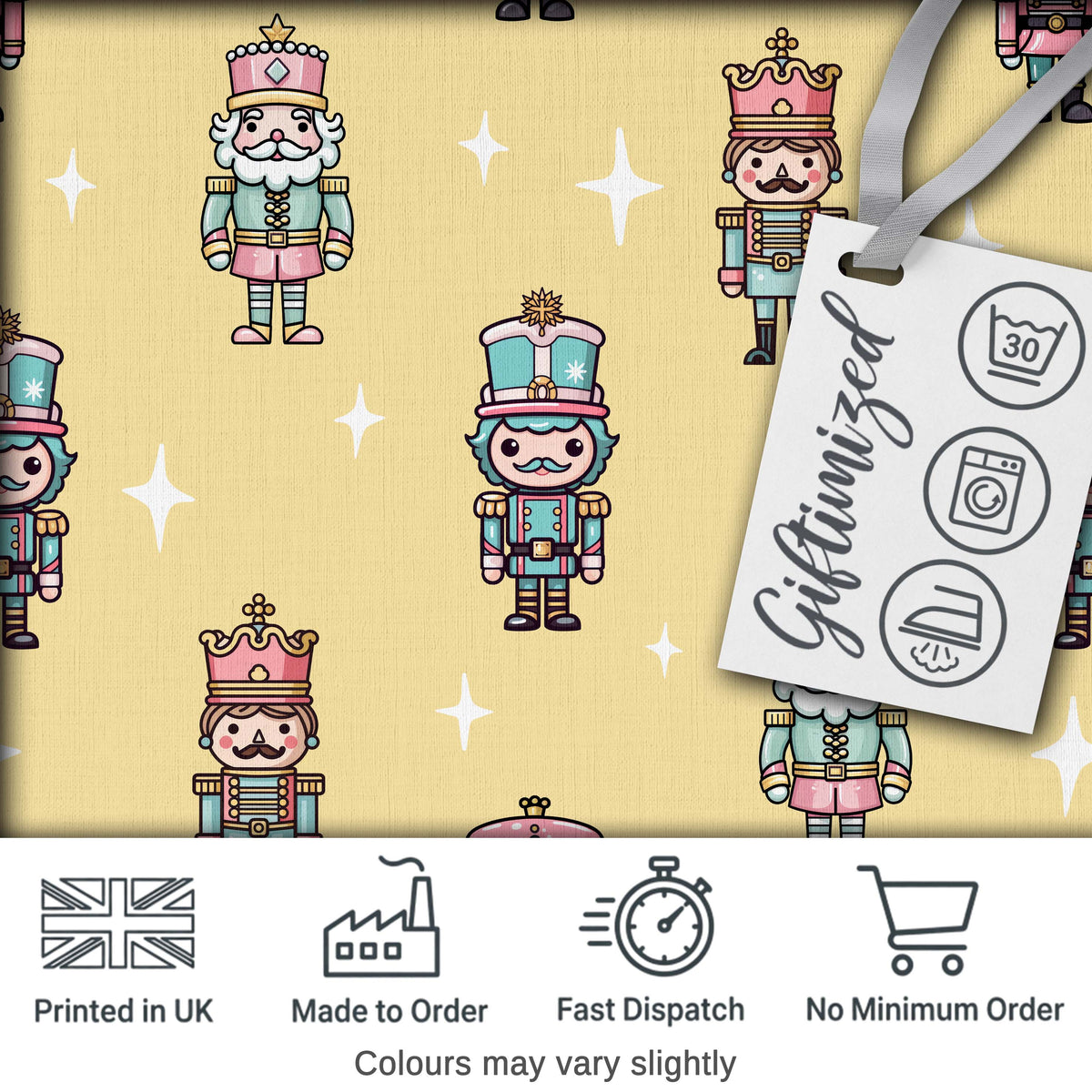 Pastel Nutcracker Soldiers Christmas  Seamless Pattern Gold Background Digital Print Fabric by the Metre UK Sewing Quilting Textile