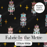 Pastel Nutcracker Soldiers Christmas  Seamless Pattern Black Star Background Digital Print Fabric by the Metre UK Sewing Quilting Textile