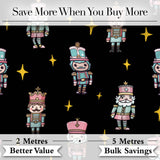 Pastel Nutcracker Soldiers Christmas  Seamless Pattern Black Star Background Digital Print Fabric by the Metre UK Sewing Quilting Textile