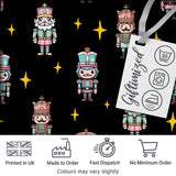Pastel Nutcracker Soldiers Christmas  Seamless Pattern Black Star Background Digital Print Fabric by the Metre UK Sewing Quilting Textile