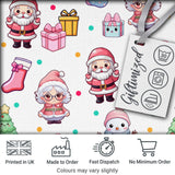 Cute Christmas Santa Snowman Gifts Candy Cane Seamless Pattern White Background Digital Print Fabric by the Metre UK Sewing Quilting Textile