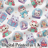 Cute Christmas Pets Snow Globe Snowman Gift Boxes Seamless Pattern Digital Print Fabric by the Metre UK Sewing Quilting Textile
