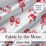 Cute Christmas Candy Cane and Ribbon Bow Sweet Treat Seamless Pattern Digital Print Fabric by the Metre UK Sewing Quilting Textile
