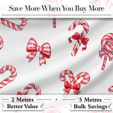 Cute Christmas Candy Cane and Ribbon Bow Sweet Treat Seamless Pattern Digital Print Fabric by the Metre UK Sewing Quilting Textile