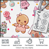 Cute Gingerbread Girl Candy House Lollipop Kawaii Christmas Seamless Pattern Digital Print Fabric by the Metre UK Sewing Quilting Textile