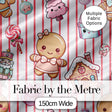 Cute Gingerbread Girl Candy House Pink Stripe Background Seamless Pattern Digital Print Fabric by the Metre UK Sewing Quilting Textile