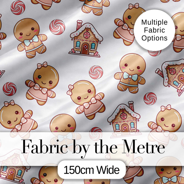 Cute Gingerbread Couple Candy Swirl Sweets Christmas Seamless Pattern Digital Print Fabric by the Metre UK Sewing Quilting Textile