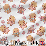 Cute Gingerbread Couple Candy Swirl Sweets Christmas Seamless Pattern Digital Print Fabric by the Metre UK Sewing Quilting Textile