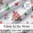 Cute Christmas Snowman Tree Gift Gingerbread House Seamless Pattern Digital Print Fabric by the Metre UK Sewing Quilting Textile