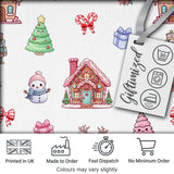 Cute Christmas Snowman Tree Gift Gingerbread House Seamless Pattern Digital Print Fabric by the Metre UK Sewing Quilting Textile